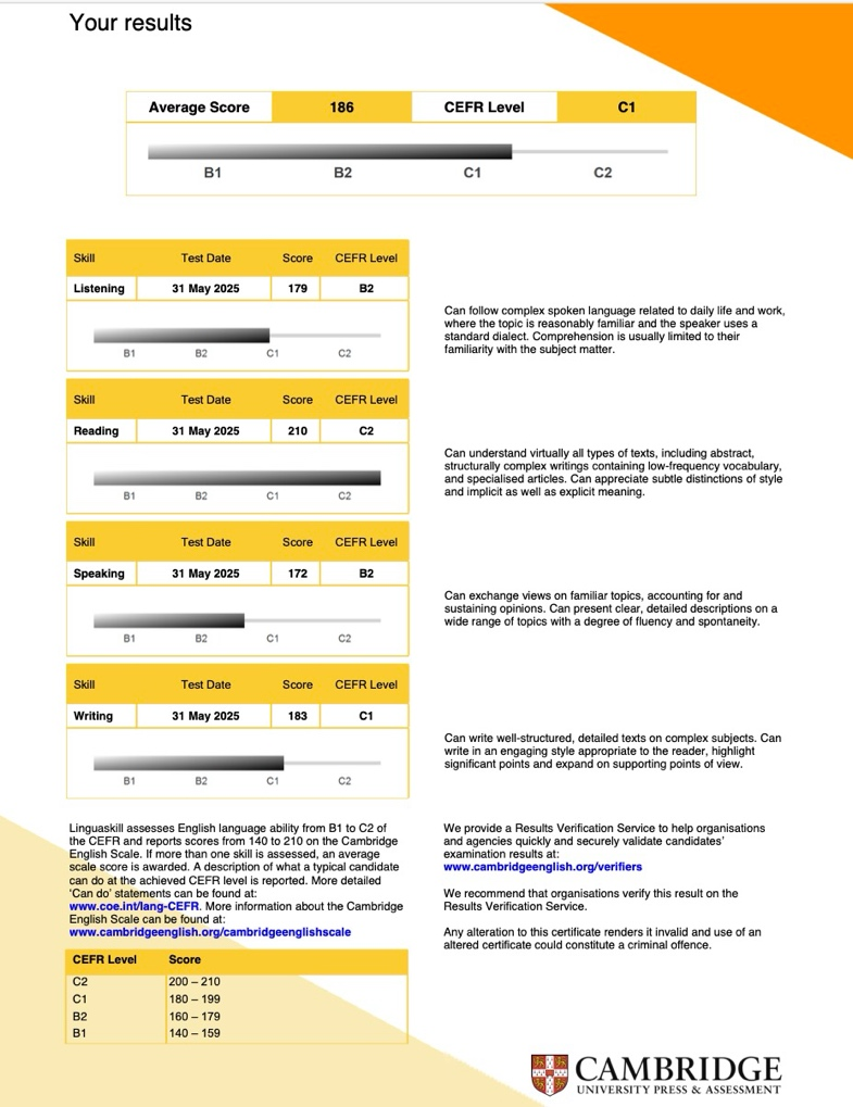 New Linguaskill 剑桥英语水平测试证书